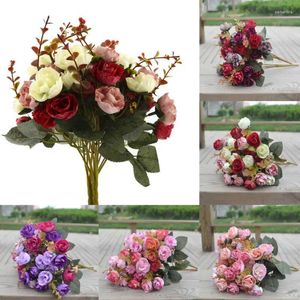 Flores decorativas 2024 Rose bela Rose Peony Artificial Seda Pequena Bouquet Flores Home Party Spring Wedding Decoration Mariage Fake Flower Flower