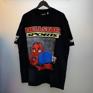 24SS USA Yıldız Yıkanmış Erkekler Tee Vintage Mektup Karikatür Boks Baskı Tişört Yüksek Sokak Kaykay Tshirt 0328