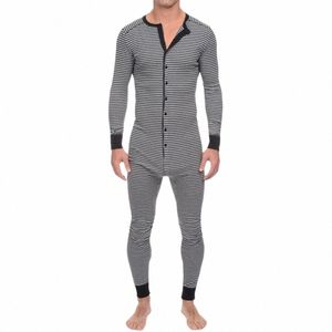 Erkekler iç çamaşırı pijama sıska çizgili tulum lg kol o boyun izmaritleri Romper Sweetwear genel toptan onesies- pijama seti L3ea#