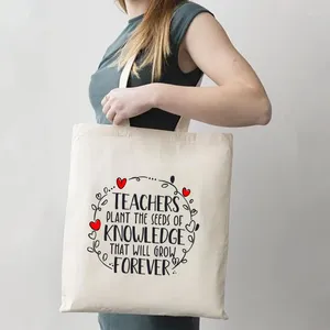 Сумка для учителей, холщовая сумка с цитатой, женская модная сумка с графическим рисунком, Растение, семена знаний, женские покупки, бакалея