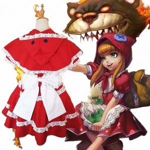 LOL Skin Efsanesi Karanlık Çocuk Annie Cosplay Kostüm Kırmızı Maid Dr Annie Hastur Fa Yeni Yıl Partisi Noel Takım Kostümleri F7FW#