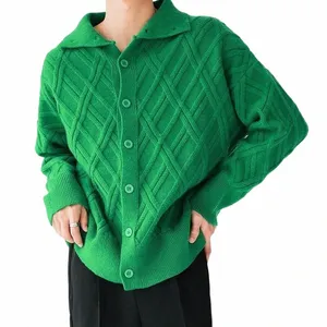 Мужская и женская зеленая водолазка в стиле ретро, вязаный кардиган, пальто большого размера, свободная повседневная одежда, осень, зима, модно, 2023 51L3#