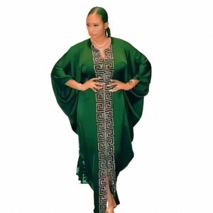 Fi африканская женщина большого размера с рукавами «летучая мышь» мусульманский исламский стиль халат имитация шелка Hot Fix Rhineste X2Q4 #