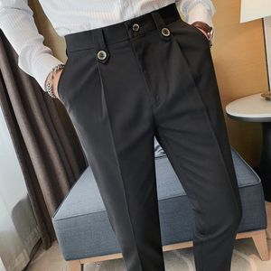 Erkekler Siyah Resmi Giyim Takım Takım Pantolon Erkek Gelinlik Pantolonları Yüksek Kaliteli İngiliz Tarzı İnce Fit Business Casual Suit 240326