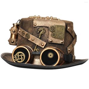 Beralar Avrupa 2024 Tasarım Gece Kulübü Steampunk Perçin Fedoras Yetişkin Unisex Cowboy Goggles Dişli Korsan Gotik Cosplay Top Şapka Montaj