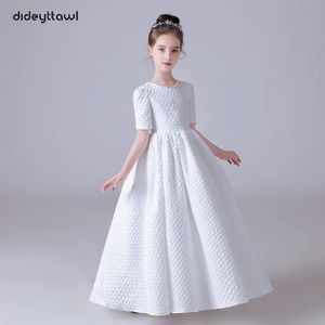 Dideyttawl branco puff saia elegante flor meninas vestido para festa de casamento mangas curtas concerto júnior vestido de dama de honra 240325