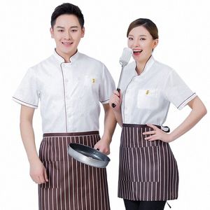 Uniforme da chef Abiti estivi a maniche corte Colazione Negozio Snack da asporto Ristorante Cucina Cameriere Abbigliamento da lavoro Taglie forti Stampa e E 86w7 #