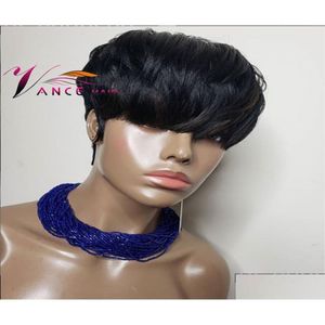 İnsan saç kaplamasız peruklar vancehair fl hine peruk 150 yoğunluk kısa pixie kesim katmanlı brezilya remy kadın için