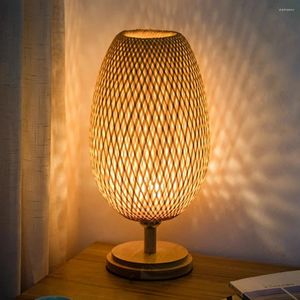 Настольные лампы Ретро бамбуковая тканая настольная лампа ручной работы с деревянным основанием Креативная спальня, столовая, прикроватные лампы для чтения
