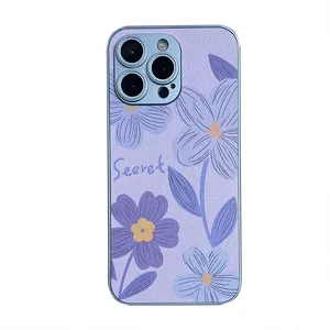 Moda Yağlı Boya Çiçek PU Deri Kılıflar için iPhone 15 Pro Max 14 Plus 13 12 11 iPhone15 Lüks Şık Çiçek Sert Plastik Pc Yumuşak TPU İnce Delik Telefon Arka Kapak