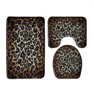 Banyo paspasları moda leopar desen 3pcs banyo tuvalet halı halı pazen kaymaz dekor gri çita paspas setleri