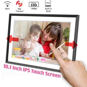 Porta-retratos digitais 2024 NOVO Frameo Digital Picture WiFi Photo Frame 10.1 32GB Smart com vídeo 1080P HD Touch Screen montável em parede para presentear 24329