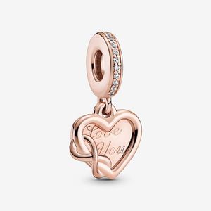 Seni seviyorum Sonsuzluk Kalp Dangle Charm Pandoras 925 STERLING Gümüş Lüks Cazibe Set Set Seti Yapımı Gül Altın Takılar Tasarımcı Kolye Kolye Orijinal Hediye Kutusu
