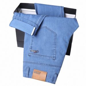 2023 Весна/лето Тонкие джинсовые прямые эластичные джинсы Мужские повседневные тканевые брюки с высокой талией из ледяного шелка Легкие брюки O3zI #