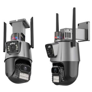 4K IP Kamera Açık Mekan WiFi PTZ Çift Lens Çift Ekran Otomatik İzleme Su geçirmez Güvenlik Video Gözetim Polis Işık Alarmı