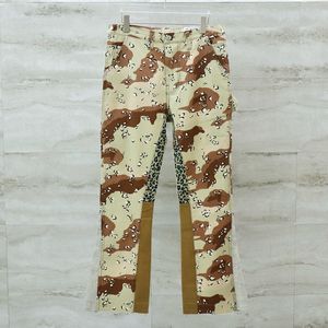 24ss outono inverno eua camuflagem leopardo impressão retalhos carga queimado calças sino-bottoms casuais calças masculinas femininas 0329