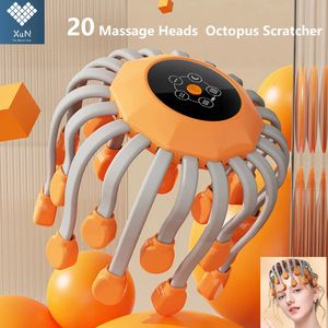 20 массажных головок, оранжевый массажер для головы, красный свет, вибратор, скребок в виде осьминога для релаксации, стресса, мигрени 240320