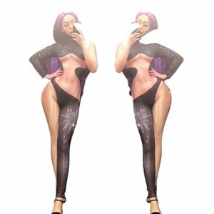 Özelleştirilmiş gece kulübü çubuğu 2023 yeni seksi siyah eklenmiş sıcak diamd tulum kadınları SG DJ Dans Ekibi Gogo Performans DR 76MP#