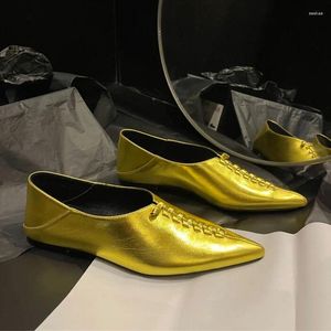 Sıradan Ayakkabı Markası İçinde Tam Deri Kadınlar Tek İlkbahar ve Sonbahar Moda 2cm Düşük Altın Gümüş Kadın