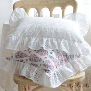 Caso de travesseiro lance capa com babados almofada país floral impresso fronha chique chique vintage para sofá cama decoração casa