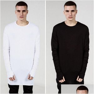 Erkek Tişörtler Toptan-Moda Genişletilmiş Tee Uzun Kollu Büyük Boy Hip Hop Siyah Beyaz Gri Yün Tshirt Artı Boy Boyu Büyük ve Tal Dhujc