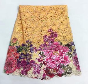 5 Ypc Nova moda caqui bordado leite tecido de renda de seda e estampas coloridas padrão de flores renda de seda francesa para roupas RM115542985