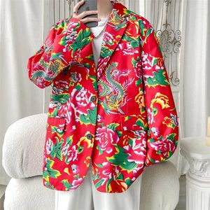 Мужские костюмы 2024, модный китайский стиль, северо-восточный повседневный пиджак с большим цветком, мужской и женский уличный пиджак больших размеров 5XL