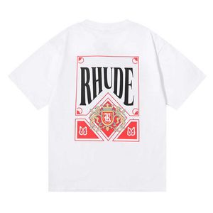T-shirt estiva Xiaozhongmei Trend Rhude Wine Red Card stampata a maniche corte in cotone doppio filato di alta qualità per uomo e donna