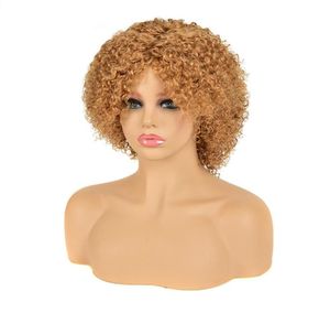 Siyah Kadınlar İçin İnsan Saç Perukları Kıvırcık Brezilya Remy Tam Peruk Pangs ile Kısa Peruk Jerry Curl Sarışın Kırmızı Cosplay WIG8004907