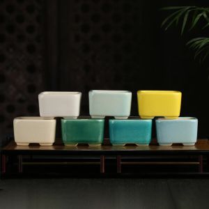Ekiciler Yixing Mor Kum Sak Pot Antika Mini Sırlı Küçük Kare Seramik Pot Çin tarzı Etli Bitki Saksı Tenceresi Delikler