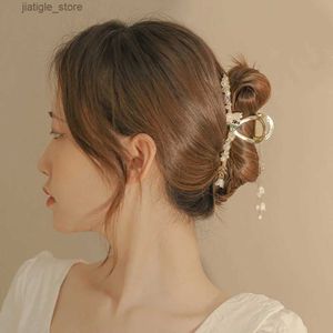 Saç klipleri haimeikang inci saç klipsleri kadınlar için yengeçler vadi yaprağı püskülünün saç pençesi saç tokası altın moda at kuyruğu aksesuarları y240329