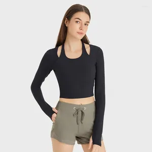 Aktif Gömlek Kadınlar Uzun Kollu Yoga Gömlek Seksi Asılı Boyun Spor Sporları En İyi Hızlı Kurutma Fitness Tişörtleri Başparmak Jack ile Sweatshirt Çalışan