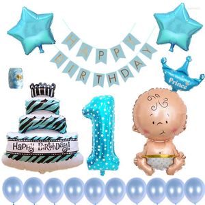 Parti Dekorasyonu 1set Kağıt Mutlu Yıllar Banner 32inch Globos Pasta Prenses Taç Yıldız Helyum Toplar Bebek Duş 1. Malzemeler Dekor