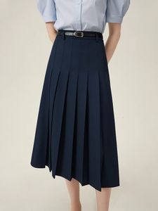 FSLE женские офисные серые юбки на молнии на талии плиссированные дизайн темно-синего цвета летняя длинная юбка 24FS12177 240323