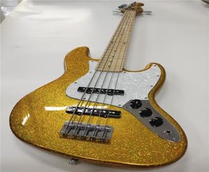 Высокое качество, новый индивидуальный золотой порошок, крупные частицы металла, 5-струнная электрическая бас-гитара, кленовая накладка на палец, хромированные аксессуары 5046444