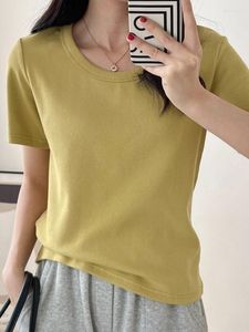Женские футболки, летняя женская футболка с короткими рукавами, модная свободная футболка в Корейском стиле с v-образным вырезом и эластичными вязаными рукавами для офиса