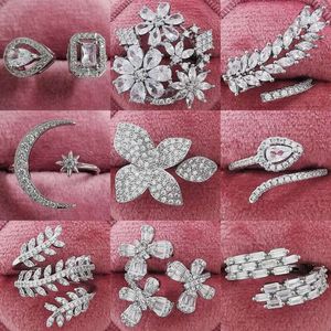 Симпатичное цветочное женское роскошное кольцо, модное нерегулярное открытое кольцо из серебра 925 пробы с бриллиантом, свадебные украшения