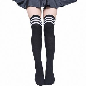 17 Farben Frühling Herbst Mädchen Student Streifen Oberschenkelstrümpfe Overknee-Strümpfe LG Fußballsocken für Anime Schuluniform D4du #