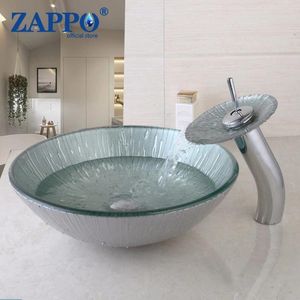 Banyo lavabo muslukları zappo yuvarlak sanatsal temperli cam kap vanity bowl havzası musluk kombo washbasin mikser seti