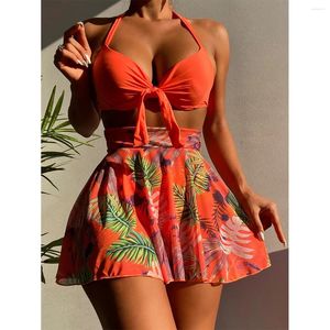 Kadın Mayo 3pcs Seksi Kadınlar Yaz Baskı Bikini Set Bra Tie G-String Thong Plaj Giyim Mayo Yüzme Takım