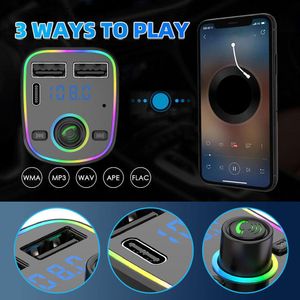 1pcs Car Bluetooth 5.0 FM-передатчик PD Type-C Dual USB 3.1a Красочный эмбиент лампок MP3 Music Modulator Player Player