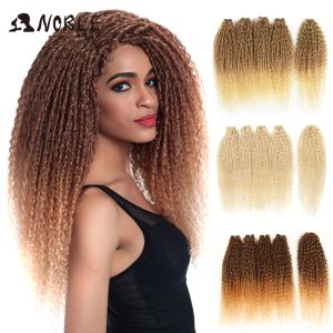 Tecer pacotes nobres com fechamento afro kinky encaracolado pacotes 24 polegada ombre loira cor cabelo sintético tecer pacotes fechamento cabelo