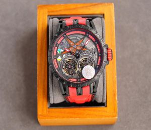 Kırmızı Mens Watches 46mm Excalibur Örümcek Pirelli Çift Uçan Tam Otomatik Mekanik Tourbillon Saati, Th6516882 ile Kauçuktan Yapılır