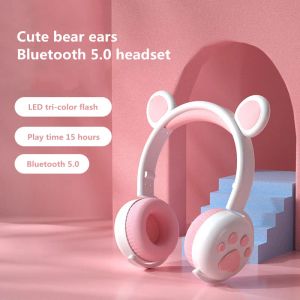 Наушники, Новое поступление, милая беспроводная Bluetooth-гарнитура с медвежьими ушками и микрофоном, светодиодная стерео музыкальная детская гарнитура для детей, лучший подарок