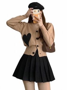 Japonya Kawaii Okulu Üniforma Kadın Kış Kalp Örgü Hardigan Etek Setleri V-Neck LG Kılıf Örtü Örtü Kaplama Okul Kız Üniforma T7Y6#