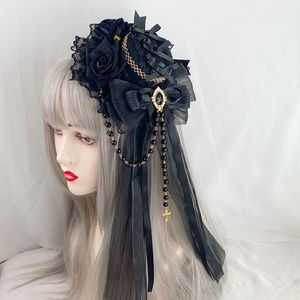 Lolita headdress gotik karanlık vahşi lo zarif düz şapka küçük şapka headdress saç aksesuarları 240315
