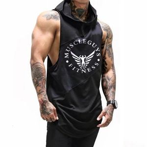 Muscle Guys Marka Vücut Geliştirme Stringer Tank Tops Hoodies Tanktops Fitness Men Spor Giyim Kolsuz Gömlek Hoodie 240327