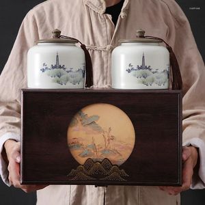 Set di stoviglie Confezione universale Confezione regalo in lattina di ceramica vintage vuota Personalizzazione del tè verde Longjing bianco nero