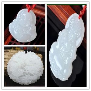 Kolye Kolyeleri Guanyin Afganistan Jade Maitreya Buddha Ejderha ve Phoenix White W Beyaz Jade Heykeli