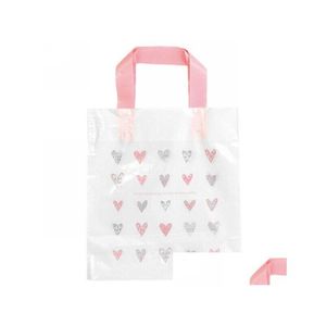 Parti Pembe Kalp Hediye Çantaları Plastik Mağaza Düğün Doğum Günü Etkinlikleri 24x29x4cm 50pcs Lot Damlası Başına Damya